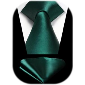 imageHISDERN Mens Solid Color Ties Formal Satin Necktie and Pocket Square Set Classic Wedding Business Tie ampamp HandkerchiefGemerald Green