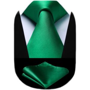 imageHISDERN Mens Solid Color Ties Formal Satin Necktie and Pocket Square Set Classic Wedding Business Tie ampamp HandkerchiefGgreen