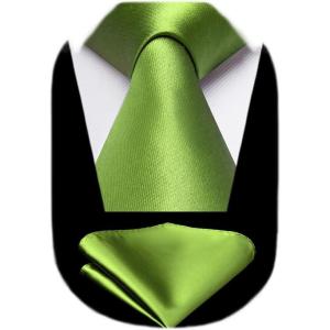 imageHISDERN Mens Solid Color Ties Formal Satin Necktie and Pocket Square Set Classic Wedding Business Tie ampamp HandkerchiefGgreen2
