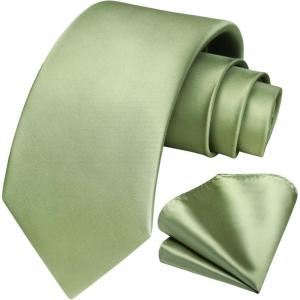 imageHISDERN Mens Solid Color Ties Formal Satin Necktie and Pocket Square Set Classic Wedding Business Tie ampamp HandkerchiefGsage Green