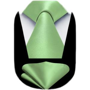 imageHISDERN Mens Solid Color Ties Formal Satin Necktie and Pocket Square Set Classic Wedding Business Tie ampamp HandkerchiefGsage Green2