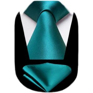 imageHISDERN Mens Solid Color Ties Formal Satin Necktie and Pocket Square Set Classic Wedding Business Tie ampamp HandkerchiefGturquoise