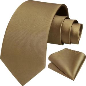 imageHISDERN Mens Solid Color Ties Formal Satin Necktie and Pocket Square Set Classic Wedding Business Tie ampamp HandkerchiefHbrown