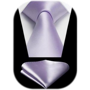 imageHISDERN Mens Solid Color Ties Formal Satin Necktie and Pocket Square Set Classic Wedding Business Tie ampamp HandkerchiefIlight Purple