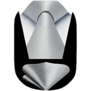 imageHISDERN Mens Solid Color Ties Formal Satin Necktie and Pocket Square Set Classic Wedding Business Tie ampamp HandkerchiefLsilver