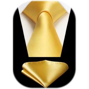 imageHISDERN Mens Solid Color Ties Formal Satin Necktie and Pocket Square Set Classic Wedding Business Tie ampamp HandkerchiefNlight Yellow
