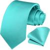 imageHISDERN Mens Ties Solid Color Ties for Men Formal Necktie with Pocket Square Set Satin Silk Neck Tie Handkerchiefs SetBgreen Aqua