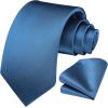 imageHISDERN Mens Ties Solid Color Ties for Men Formal Necktie with Pocket Square Set Satin Silk Neck Tie Handkerchiefs SetCblue Dusty
