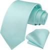 imageHISDERN Mens Ties Solid Color Ties for Men Formal Necktie with Pocket Square Set Satin Silk Neck Tie Handkerchiefs SetCblue Light