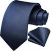 imageHISDERN Mens Ties Solid Color Ties for Men Formal Necktie with Pocket Square Set Satin Silk Neck Tie Handkerchiefs SetCblue Navy