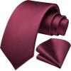 imageHISDERN Mens Ties Solid Color Ties for Men Formal Necktie with Pocket Square Set Satin Silk Neck Tie Handkerchiefs SetIred Burgundy