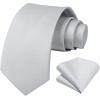 imageHISDERN Mens Ties Solid Color Ties for Men Formal Necktie with Pocket Square Set Satin Silk Neck Tie Handkerchiefs SetMsilver