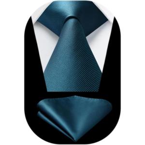 imageHISDERN Mens Ties Solid Color Ties for Men Formal Necktie with Pocket Square Set Satin Silk Neck Tie Handkerchiefs SetAteal Dark