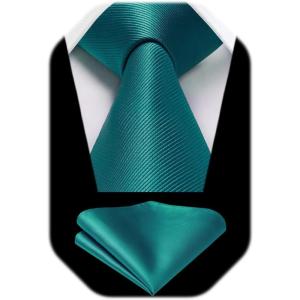 imageHISDERN Mens Ties Solid Color Ties for Men Formal Necktie with Pocket Square Set Satin Silk Neck Tie Handkerchiefs SetAteal Turquoise