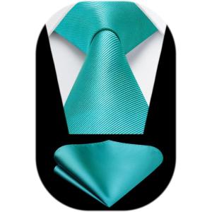 imageHISDERN Mens Ties Solid Color Ties for Men Formal Necktie with Pocket Square Set Satin Silk Neck Tie Handkerchiefs SetBgreen Aqua