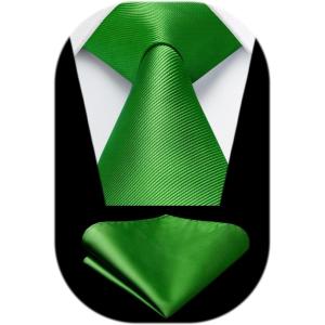 imageHISDERN Mens Ties Solid Color Ties for Men Formal Necktie with Pocket Square Set Satin Silk Neck Tie Handkerchiefs SetBgreen Emerald Bright