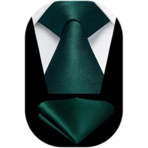 imageHISDERN Mens Ties Solid Color Ties for Men Formal Necktie with Pocket Square Set Satin Silk Neck Tie Handkerchiefs SetBgreen Emerald Dark