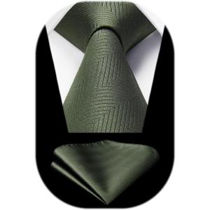 imageHISDERN Mens Ties Solid Color Ties for Men Formal Necktie with Pocket Square Set Satin Silk Neck Tie Handkerchiefs SetBgreen Olive