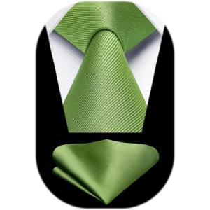 imageHISDERN Mens Ties Solid Color Ties for Men Formal Necktie with Pocket Square Set Satin Silk Neck Tie Handkerchiefs SetBgreen Sage