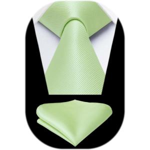 imageHISDERN Mens Ties Solid Color Ties for Men Formal Necktie with Pocket Square Set Satin Silk Neck Tie Handkerchiefs SetBgreen Sage Bright