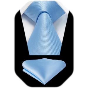 imageHISDERN Mens Ties Solid Color Ties for Men Formal Necktie with Pocket Square Set Satin Silk Neck Tie Handkerchiefs SetCblue Bright