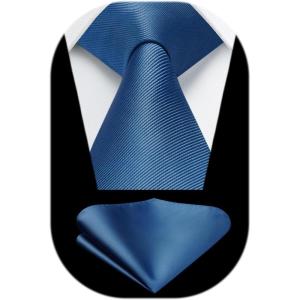 imageHISDERN Mens Ties Solid Color Ties for Men Formal Necktie with Pocket Square Set Satin Silk Neck Tie Handkerchiefs SetCblue Dusty