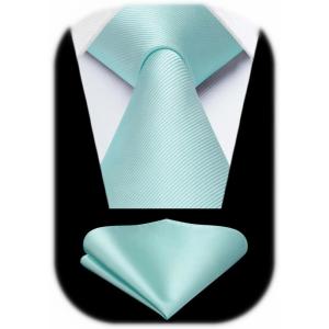 imageHISDERN Mens Ties Solid Color Ties for Men Formal Necktie with Pocket Square Set Satin Silk Neck Tie Handkerchiefs SetCblue Light