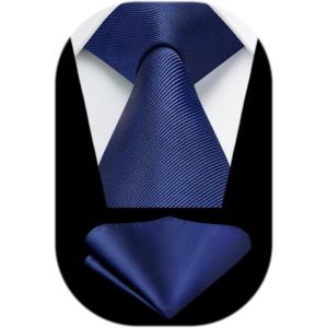 imageHISDERN Mens Ties Solid Color Ties for Men Formal Necktie with Pocket Square Set Satin Silk Neck Tie Handkerchiefs SetCblue Navy