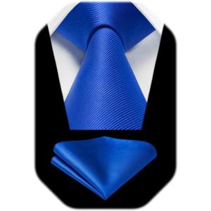 imageHISDERN Mens Ties Solid Color Ties for Men Formal Necktie with Pocket Square Set Satin Silk Neck Tie Handkerchiefs SetCblue Royal