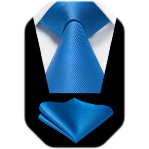 imageHISDERN Mens Ties Solid Color Ties for Men Formal Necktie with Pocket Square Set Satin Silk Neck Tie Handkerchiefs SetCblue Royal Bright