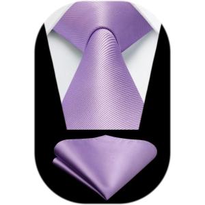 imageHISDERN Mens Ties Solid Color Ties for Men Formal Necktie with Pocket Square Set Satin Silk Neck Tie Handkerchiefs SetDpurple Lavender