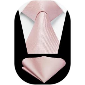 imageHISDERN Mens Ties Solid Color Ties for Men Formal Necktie with Pocket Square Set Satin Silk Neck Tie Handkerchiefs SetEpink Blush
