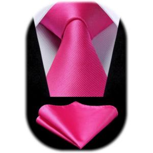 imageHISDERN Mens Ties Solid Color Ties for Men Formal Necktie with Pocket Square Set Satin Silk Neck Tie Handkerchiefs SetEpink Hot