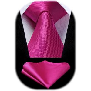 imageHISDERN Mens Ties Solid Color Ties for Men Formal Necktie with Pocket Square Set Satin Silk Neck Tie Handkerchiefs SetEpink Hot1