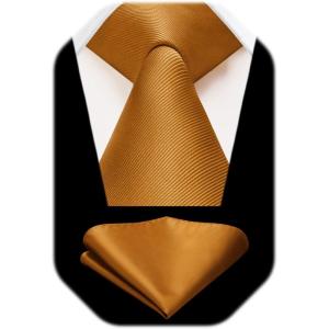imageHISDERN Mens Ties Solid Color Ties for Men Formal Necktie with Pocket Square Set Satin Silk Neck Tie Handkerchiefs SetFbrowze Gold