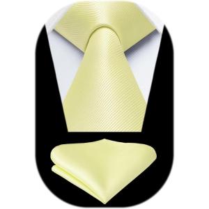 imageHISDERN Mens Ties Solid Color Ties for Men Formal Necktie with Pocket Square Set Satin Silk Neck Tie Handkerchiefs SetGyellow