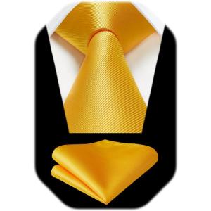 imageHISDERN Mens Ties Solid Color Ties for Men Formal Necktie with Pocket Square Set Satin Silk Neck Tie Handkerchiefs SetGyellow Mustard