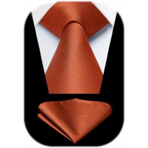 imageHISDERN Mens Ties Solid Color Ties for Men Formal Necktie with Pocket Square Set Satin Silk Neck Tie Handkerchiefs SetHburnt Orange