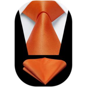 imageHISDERN Mens Ties Solid Color Ties for Men Formal Necktie with Pocket Square Set Satin Silk Neck Tie Handkerchiefs SetHorange