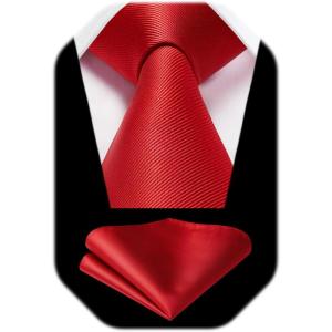 imageHISDERN Mens Ties Solid Color Ties for Men Formal Necktie with Pocket Square Set Satin Silk Neck Tie Handkerchiefs SetIred