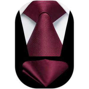 imageHISDERN Mens Ties Solid Color Ties for Men Formal Necktie with Pocket Square Set Satin Silk Neck Tie Handkerchiefs SetIred Burgundy