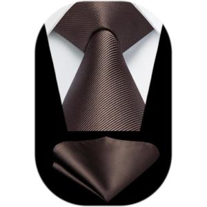imageHISDERN Mens Ties Solid Color Ties for Men Formal Necktie with Pocket Square Set Satin Silk Neck Tie Handkerchiefs SetJbrown