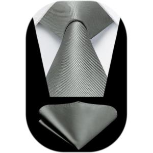 imageHISDERN Mens Ties Solid Color Ties for Men Formal Necktie with Pocket Square Set Satin Silk Neck Tie Handkerchiefs SetLgrey Bright