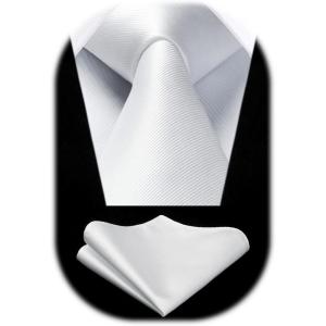 imageHISDERN Mens Ties Solid Color Ties for Men Formal Necktie with Pocket Square Set Satin Silk Neck Tie Handkerchiefs SetNwhite