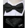 imageHISDERN Bow Ties for Men PreTied Bow Tie Floral Paisley Handkerchief Classic Formal Bowtie and Pocket Square Cufflinks Set01black Floral