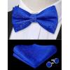 imageHISDERN Bow Ties for Men PreTied Bow Tie Floral Paisley Handkerchief Classic Formal Bowtie and Pocket Square Cufflinks Set02paisley Royal Blue