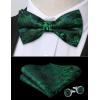 imageHISDERN Bow Ties for Men PreTied Bow Tie Floral Paisley Handkerchief Classic Formal Bowtie and Pocket Square Cufflinks Set03green Floral