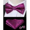 imageHISDERN Bow Ties for Men PreTied Bow Tie Floral Paisley Handkerchief Classic Formal Bowtie and Pocket Square Cufflinks Set04hot Pink