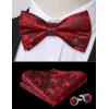 imageHISDERN Bow Ties for Men PreTied Bow Tie Floral Paisley Handkerchief Classic Formal Bowtie and Pocket Square Cufflinks Set04red Floral
