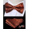 imageHISDERN Bow Ties for Men PreTied Bow Tie Floral Paisley Handkerchief Classic Formal Bowtie and Pocket Square Cufflinks Set05orange Floral